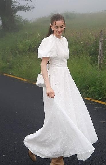 acne studio: Белое кружевное платье миди/макси с открытой спинкой - Ткань — 3