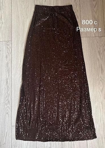 топ с паетками: Юбка, Модель юбки: Прямая, Миди, Трикотаж, По талии, С пайетками — 1