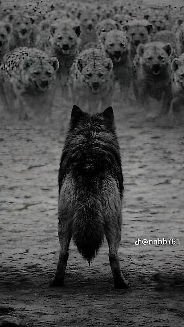 эски кийимдер: Постер/картина «Один против стаи» — монохромное изображение волка — 1