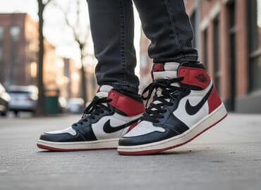на железных номерах: Кроссовки Nike Air Jordan 1 High в классической расцветке — 1