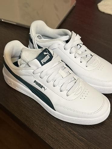 puma 36: Кроссовки PUMA белые с темно-зелёной фирменной полосой Formstrip — 2