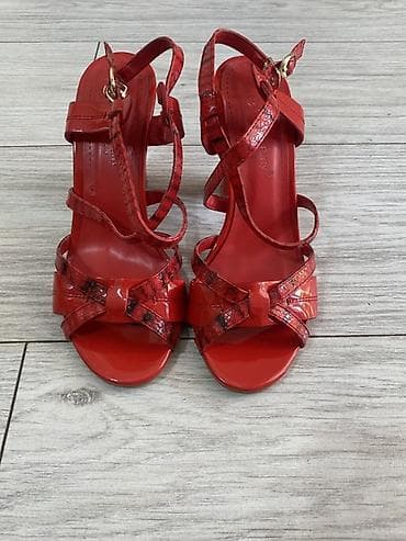 Босоножки, сандалии, шлепанцы: Женские босоножки на каблуке - Цвет: ярко‑красный, глянцевый лак - — 3