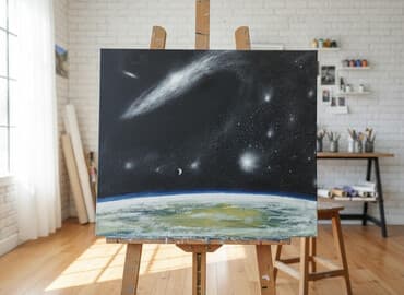 рисую портреты по фотографии: Картина "Космос" акрил, холст 75*100 доставка по городу Бишкек — 1