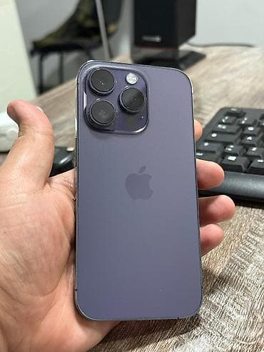 IPhone 14 Pro, Б/у, 128 ГБ, Deep Purple, Защитное стекло, Чехол, Кабель, 75 %