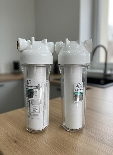 Корпус водяного фильтра Unicorn с прозрачной колбой и белой крышкой