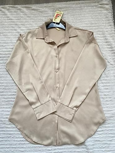 атласный топ: Блузка, Классическая модель, Атлас, Однотонный, Удлиненная модель — 2