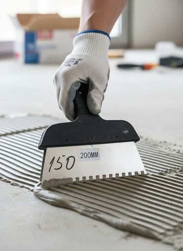 Удобный зубчатый шпатель с шириной рабочей поверхности 200 мм