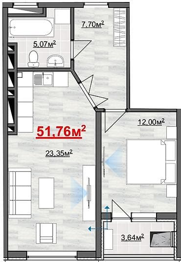 Квартиры: 2 комнаты, 52 м², Элитка, 10 этаж, Готовая ПСО (под самоотделку) — 1