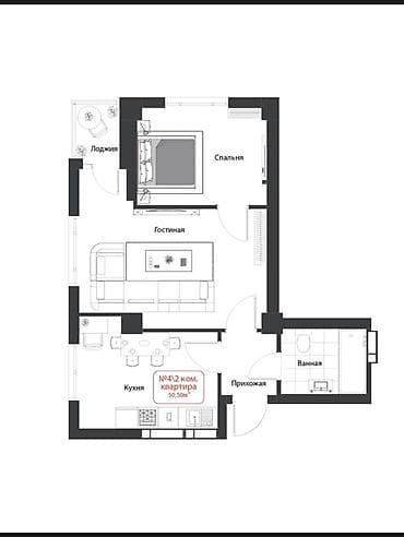 imak: 2 комнаты, 50 м², Шлагбаум Элитка, 10 этаж, ПСО (под самоотделку) — 3