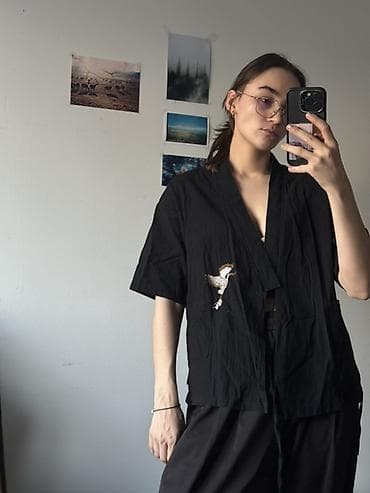 купить галстук киры йошикаге: Черная кимоно-рубашка Homeland - Свободный крой с укороченными — 1