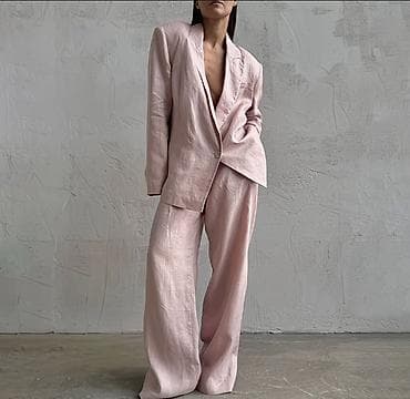 Брючный костюм, Прямые, Пиджак, Китай, Лен, Лето