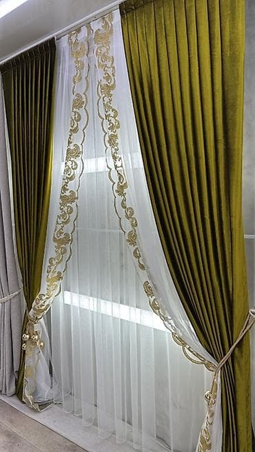 шторы из органзы: Комплект штор, Велюр, С вышивкой, Готовое изделие, Для зала — 1