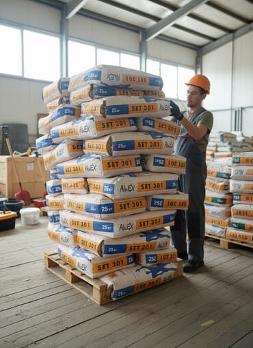 азелит антижир: Мешки со строительной смесью AlinEX SET 301, каждый весом 25 кг. Эта — 1