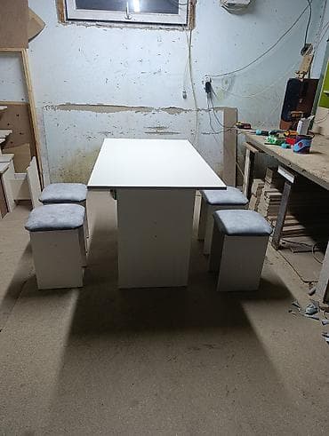 резка по дереву: Кухонный стол и стул, Новый, цвет - Белый — 1