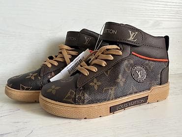 Детские кеды высокие Louis Vuitton, коричневые - Дизайн: фирменный