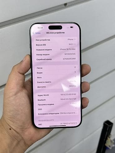 16 про бу: IPhone 16 Pro Max, Б/у, 256 ГБ, Black Titanium, Кабель, 90 % — 8