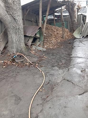 бетоный забор: Дом из шлакоблока с односкатной крышей из волнистых листов. Стены — 6