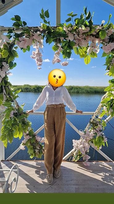 Брюки Широкие, Лето, Индия, Лен, Б/у, M