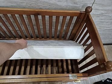 ярус детский: Основательная, деревянная детская кровать-монеж с матрасом. Длина 126 — 2