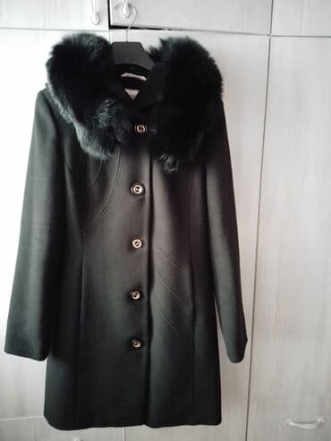 черно белое платье вечернее: Пальто, Классика, Осень-весна, По колено, С поясом, M — 2