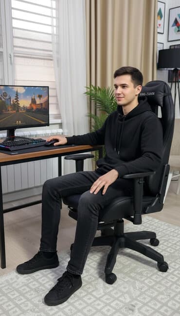 компьютерные кресла бу: Игровое кресло, Новый, С колесиками, цвет - Черный, Экокожа — 1