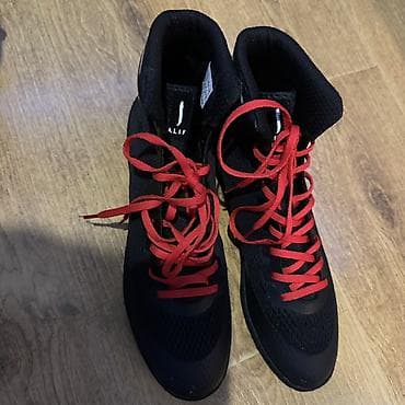 борцовские трико: Борцовки (рестлинг) черные с красной шнуровкой - Высокий верх для — 3