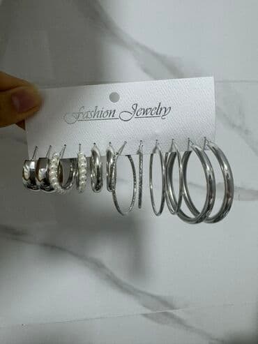 свадебные платья для покрытых: Набор сережек-колец Fashion Jewelry (серебристый тон) - Комплект из 9 — 1