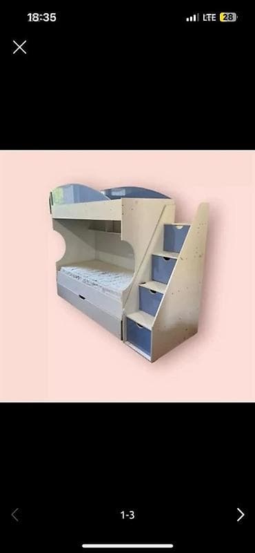 детская кровать со ступеньками: Двухъярусная детская кровать, ЛДСП, цвет - Белый — 2