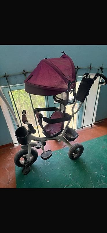 soft shell: Детский трехколесный велосипед с родительской ручкой и козырьком — 1