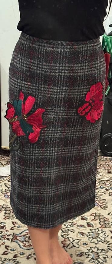 Юбка, Модель юбки: Прямая, Миди, Шерсть, Высокая талия