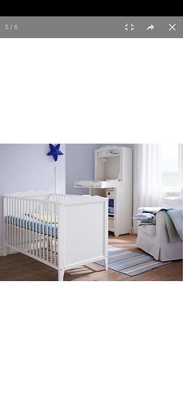 Мебель: Детская кроватка, Икея белая - Классический дизайн с прямыми рейками — 3