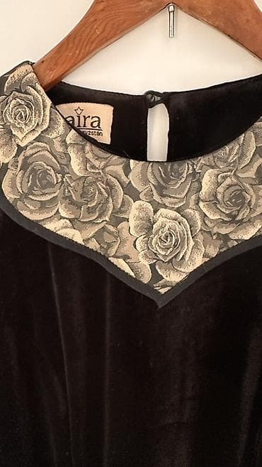 панбархат платье: Вечернее платье, А-силуэт, Длинная модель, Велюр, С рукавами, S — 2