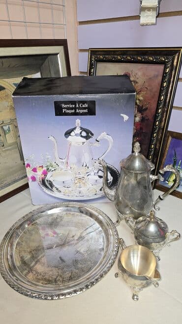 мельхиоровые столовые приборы ссср цена: Набор 4в1 Кофейно-чайный, Канада, серебрение, новый в коробке — 1