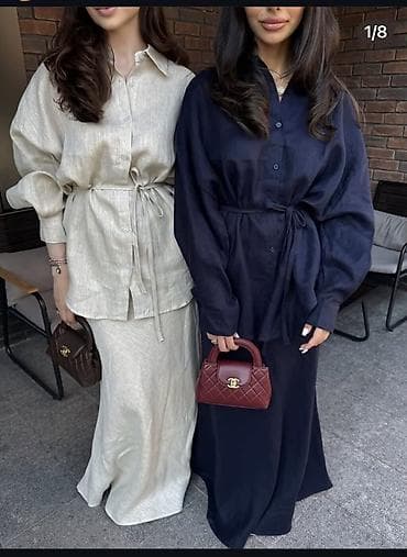 льняные: Костюм с юбкой, Модель юбки: Прямая, Макси, Все размеры — 1