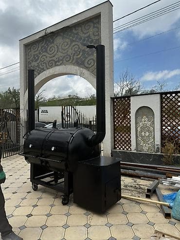 печка для пиццы: Промышленный офсетный смокер-гриль (мангал-коптильня) на дровах — 5