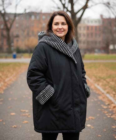 Женский пуховик с капюшоном, размер L. - Цвет: чёрный. - Отделка