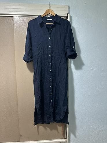 slim patch: Платье-рубашка темно-синего цвета - Длина миди, низ со скругленными — 10