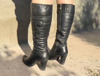 сапоги из натурального меха и кожи: Женские кожаные сапоги на каблуке - Материал: натуральная кожа — 2