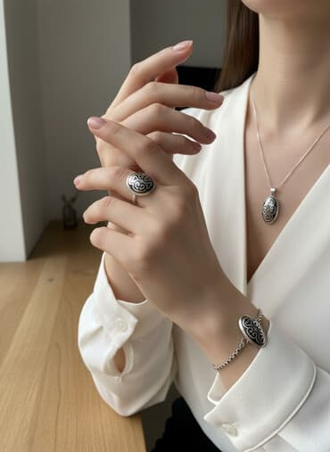 Комплект украшений с чернением: кольцо и серьги - Состав: кольцо +