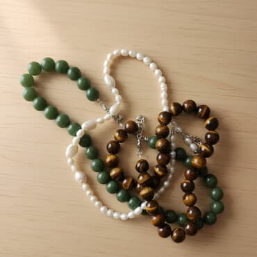 самые красивые свадебные платья в мире: Набор украшений из натуральных камней и жемчуга: - Бусы из тигрового — 1