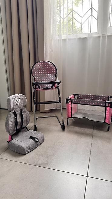 game consoles: Игровой набор для кукол: коляска, стульчик для кормления и манежик — 4