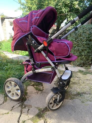 бу коляски для новорожденных: Коляска, цвет - Фиолетовый, Б/у — 2