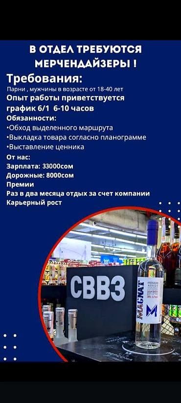 вакансии мерчендайзер бишкек: Требуется Мерчендайзер, График: Шестидневка, Полный рабочий день, Карьерный рост — 2
