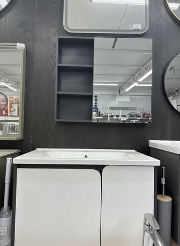 сантехник: Подвесной тумба с зеркалом для ванной комнаты . 80/55 . По акции — 1