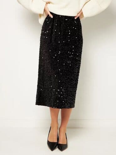 теннисный юбка: Юбка, Модель юбки: Прямая, Макси, Бархат, Высокая талия, С пайетками — 1