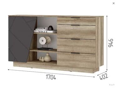необычные: Даллас КМ 01- Комод 4 ящ, МДФ Софт Графит/Дуб Каньон, Коллекция — 2