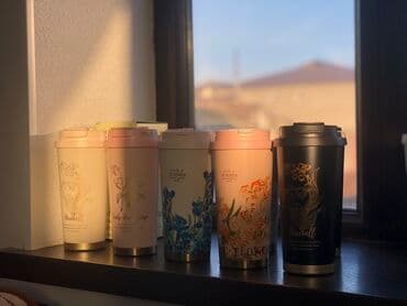 именные ручки: Термокружки с цветочным принтом и герметичной крышкой - Объем — 2