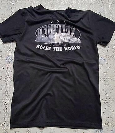 парные одежда: Черная футболка "Corteiz" подойдёт на мальчика 12-13-ти лет, материал — 2