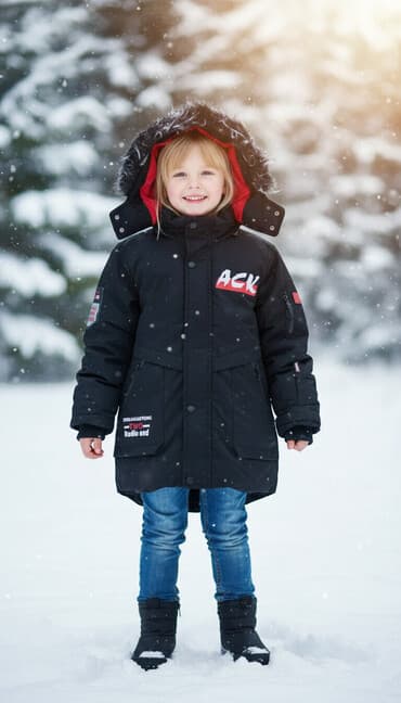 Детская зимняя тёплая парка с капюшономчёрная на 7-8 лет.Зеленая на