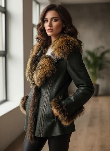 енот: Дублёнка с натуральным мехом - Материал: плотная овчина с фактурным — 1